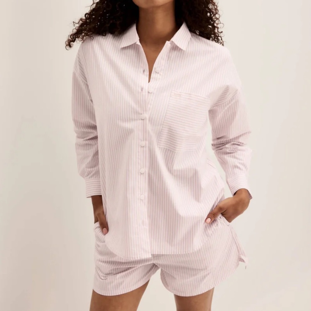 Knix Classic Cotton 2-Piece PJ Set Pink Stripes, Relaxed Fit